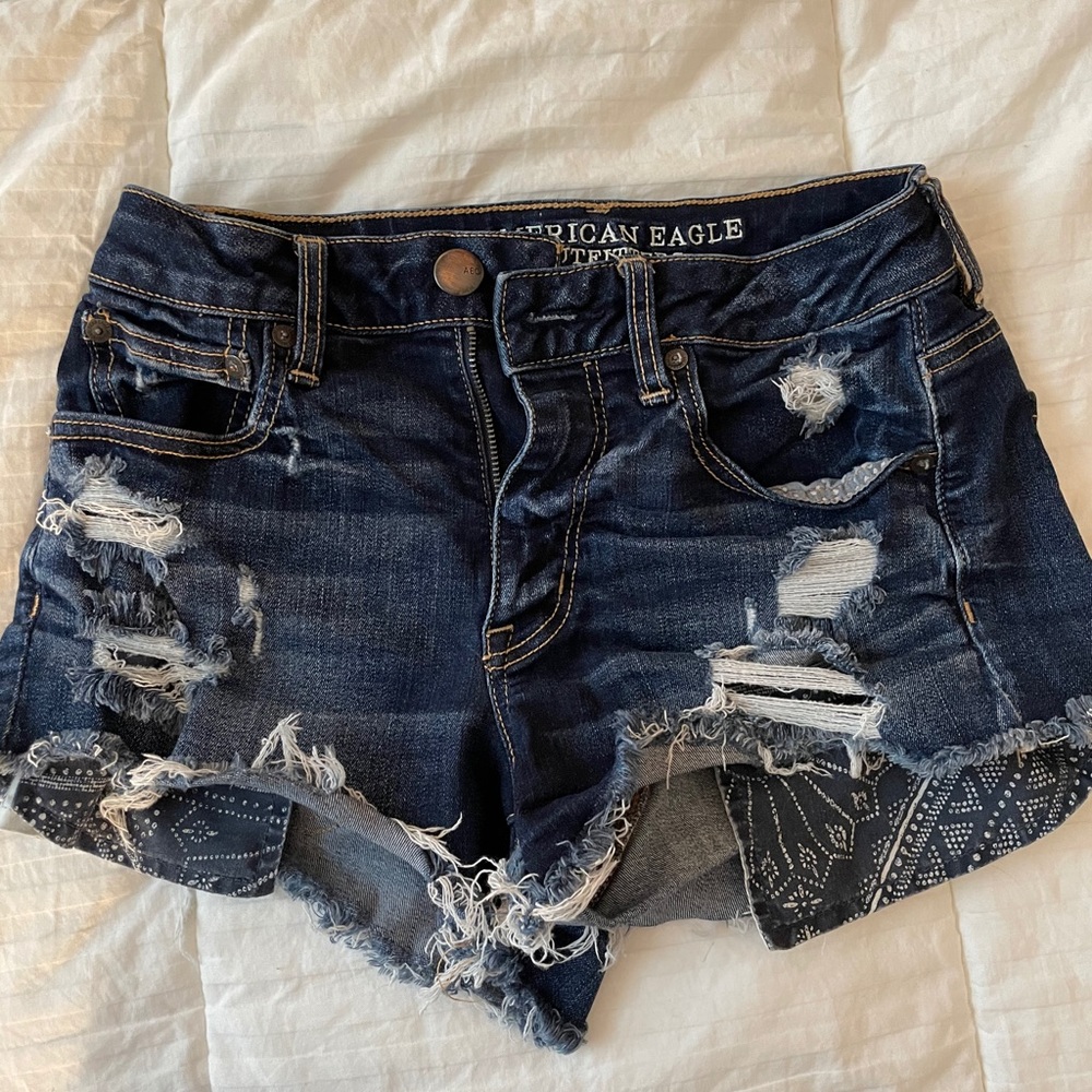 AE dark wash jean shorts